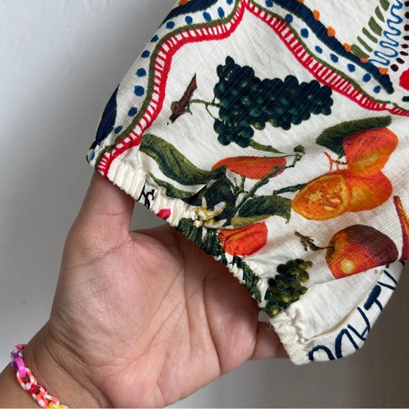 Primark Dress 14 Mini Puff Sleeve Flutter Hem Tropical Fruit Colorful Print - Picture 5 of 13